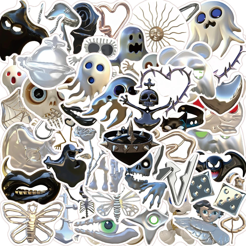 Horror Silver Cartoon Stickers 10/30/50pcs Skateboard Phone Notebook Helmet Bike Kids