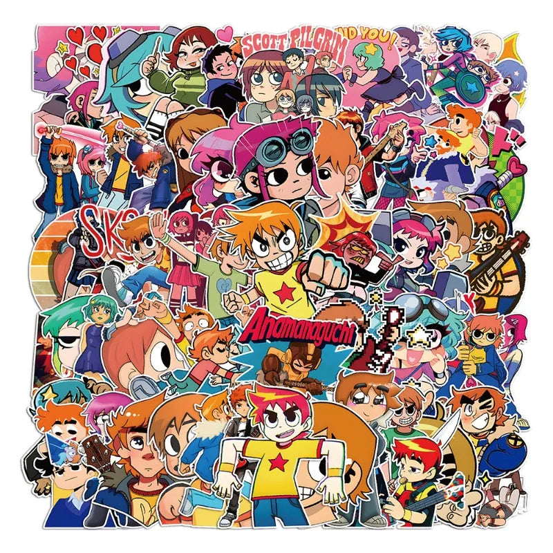 Scott Pilgrim Cartoon Stickers 50pcs for Laptop, Phone, Car, Water Bottle, Suitcase, Refrigerator