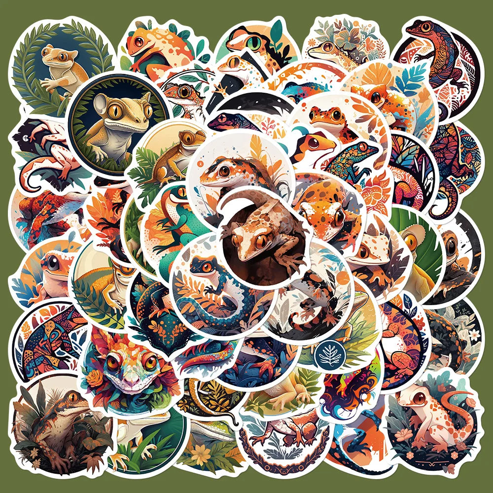 50pcs Cartoon Reptile Stickers for Laptops, Helmets, Walls, DIY Wholesale