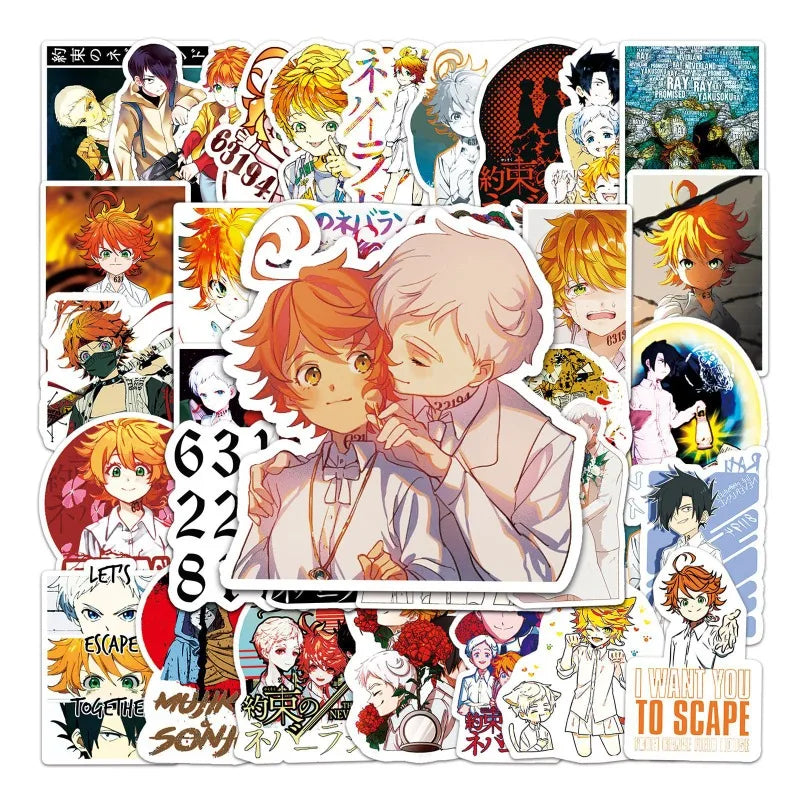 The Promised Neverland Sticker Pack (50pcs) for Luggage, Water Bottles, Phones, Laptops, Cars, Scooters, Fridges
