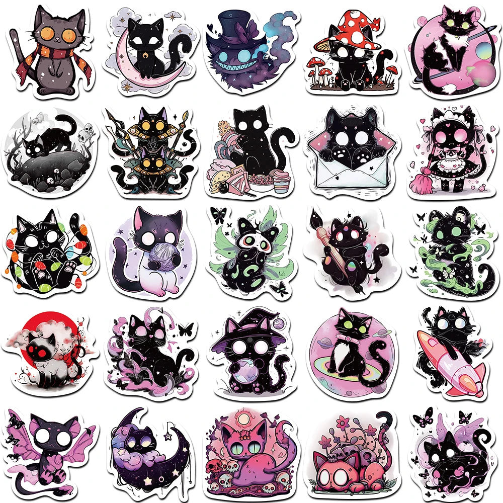 10/30/50pcs Cool Gothic Horror Cat Cartoon Graffiti Stickers Aesthetic Decals Laptop Suitcase Bike Decoration Waterproof Sticker