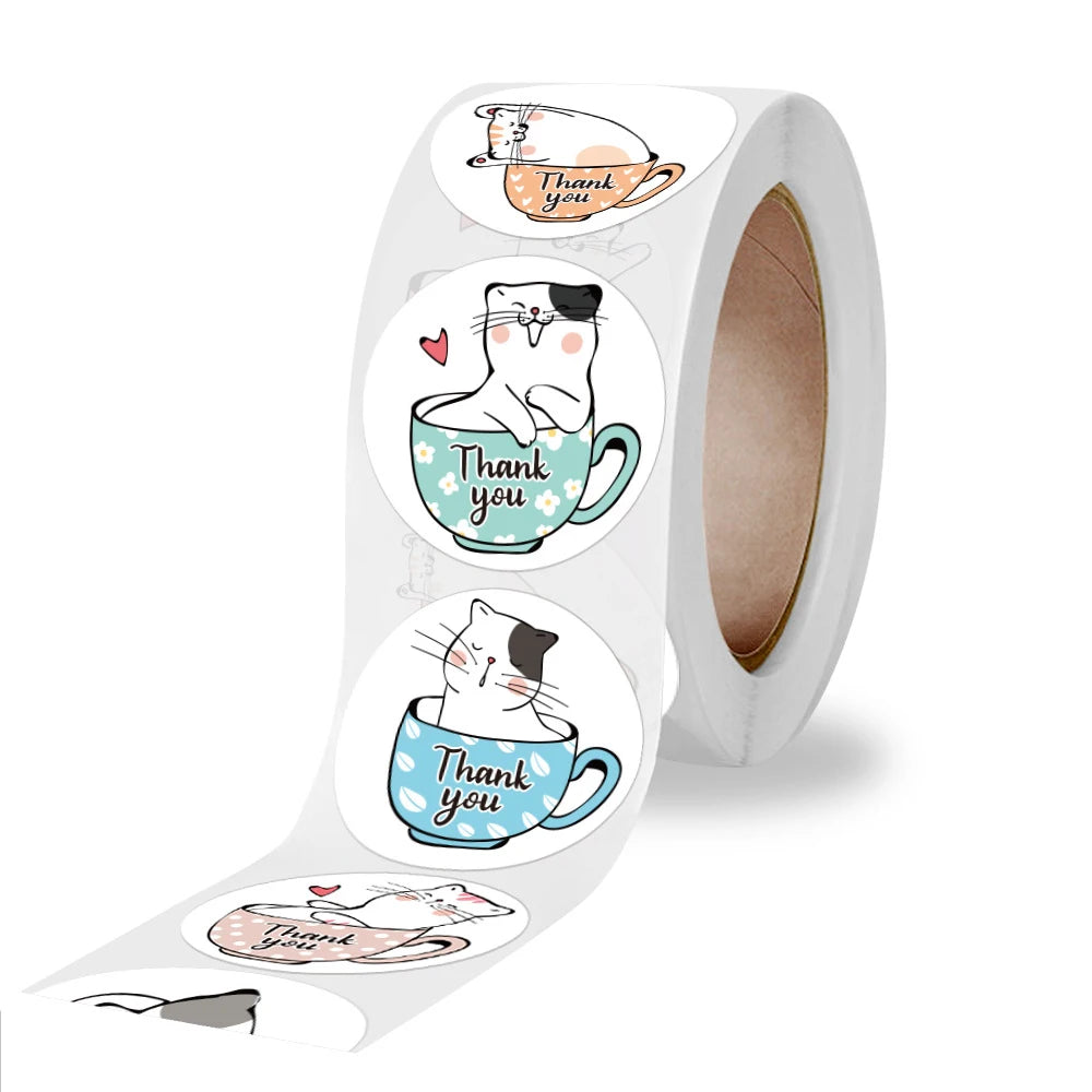 100-500pcs Thank You Cats Stickers For Kids Reward Stickers Thanksgiving Labels Toys 6 Beautiful Designs Stationery stickers