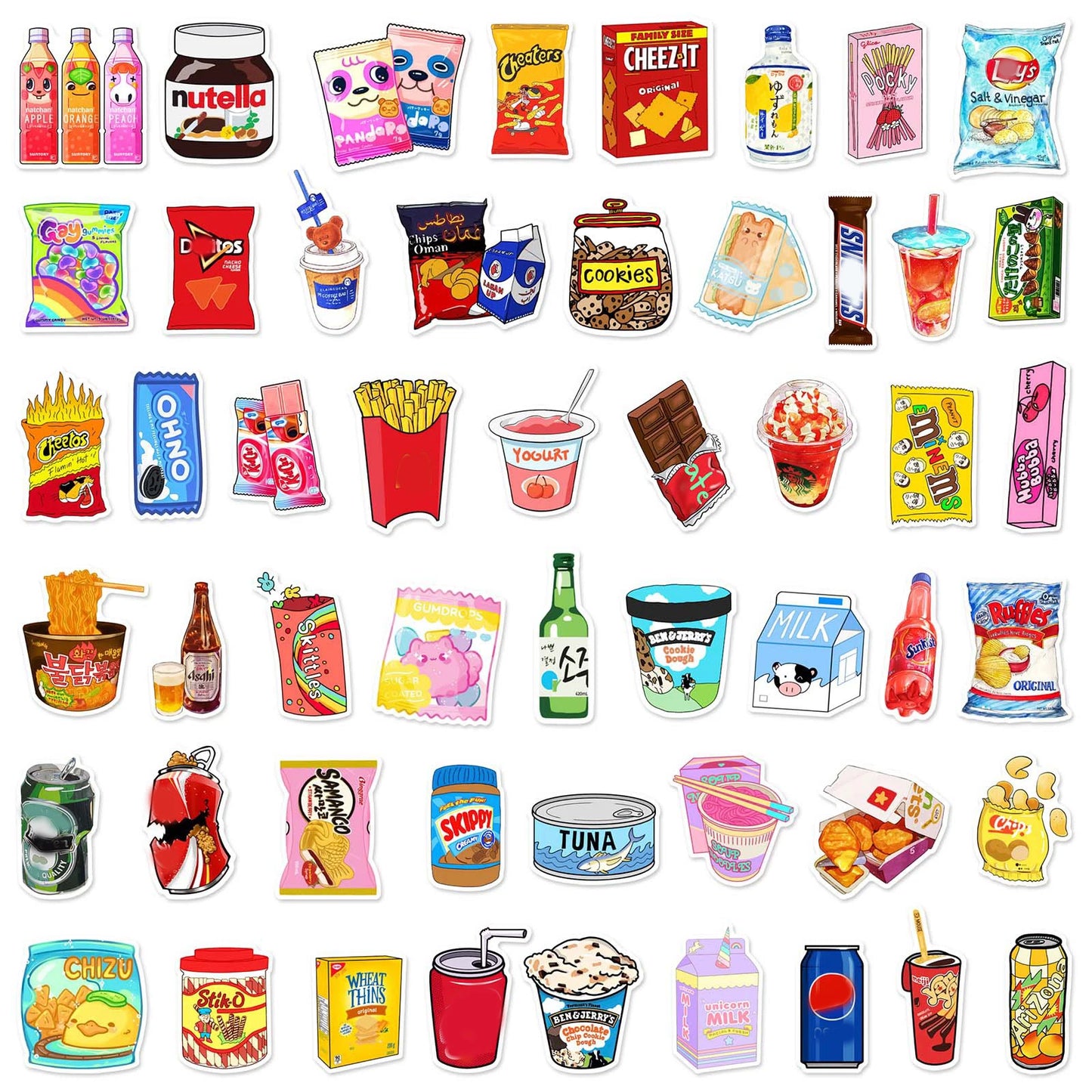 10/30/50Pcs Food and Drink Brand Sticker Packs