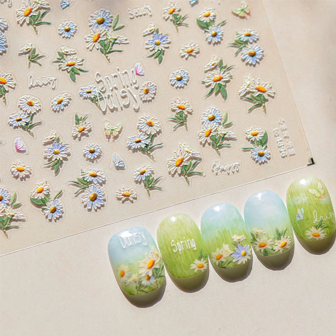 White Daisy Butterfly 3D Nail Art Stickers Decals