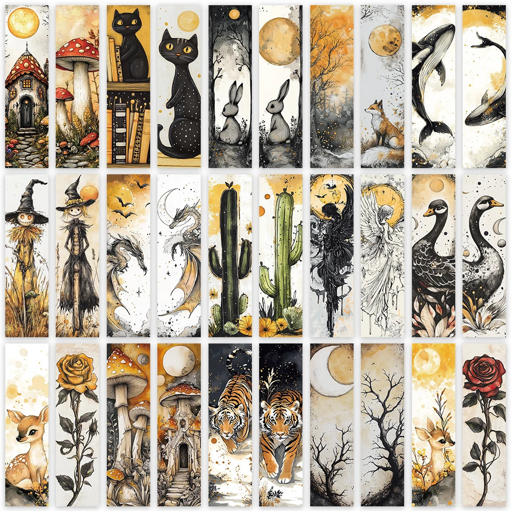 30pcs Retro Aesthetic Plants Animals Paper Bookmarks DIY Students Readers Page Marking Library Office Page Markers