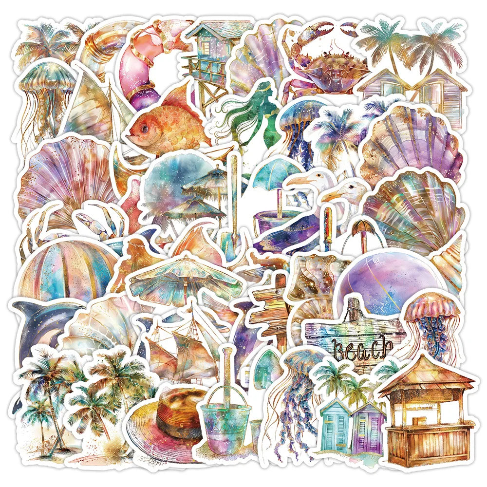 Beach Shell Stickers 10/30/50PCS Waterproof PVC Skateboard Notebook Decor