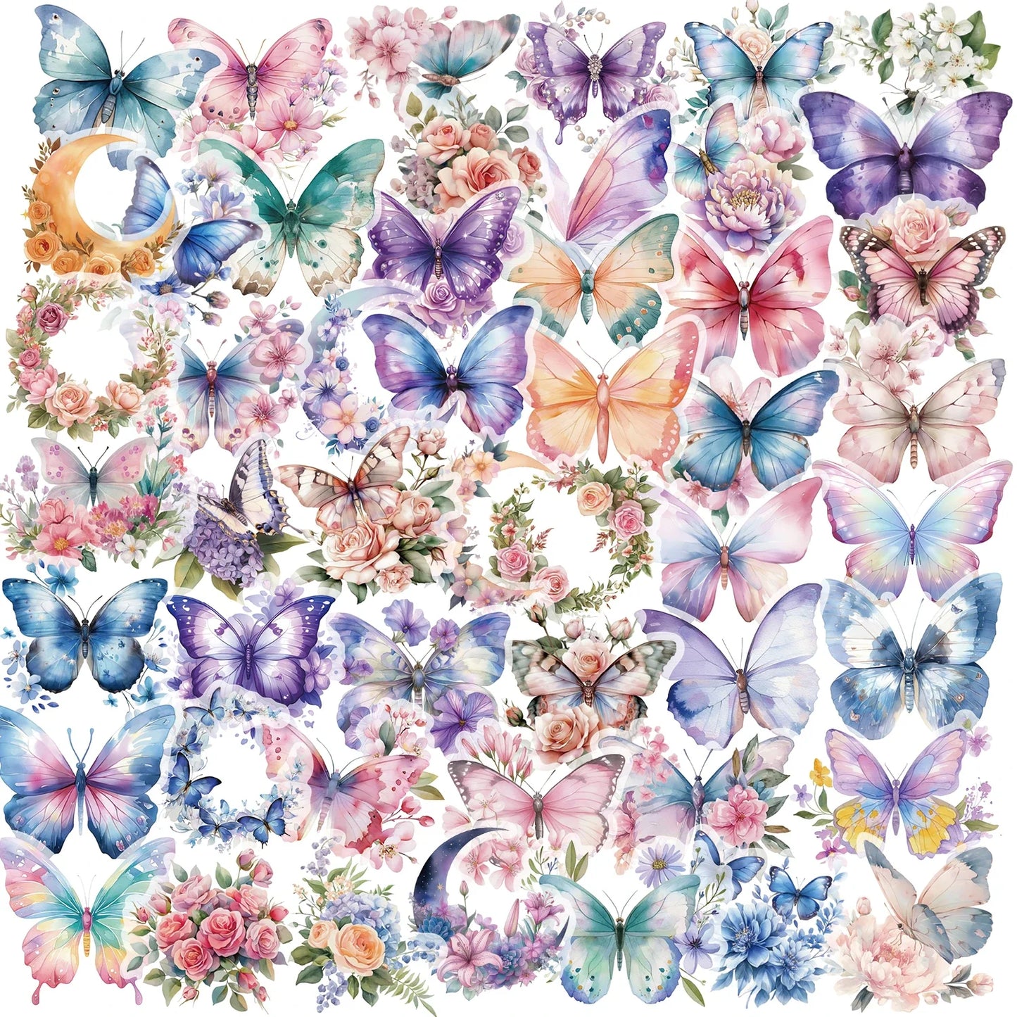 50PCS Butterfly Flower Stickers Waterproof DIY Laptop Phone Guitar Cup