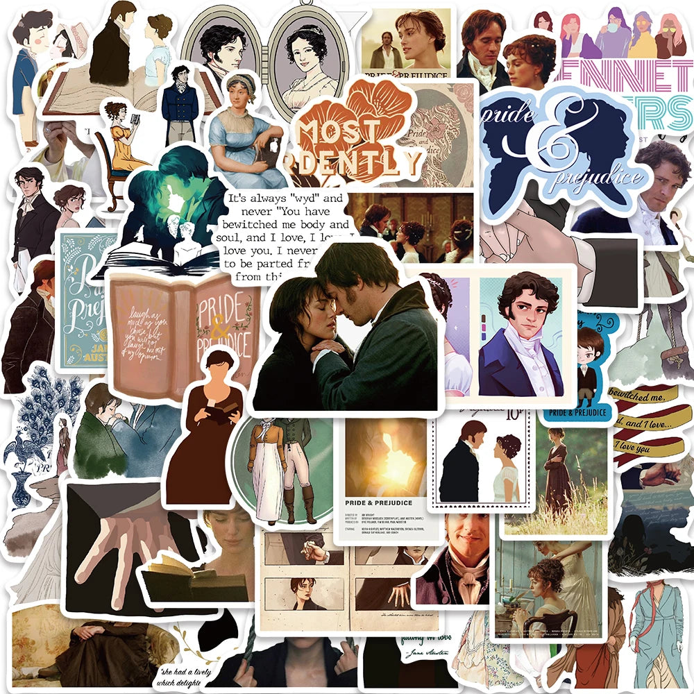 50PCS Pride and Prejudice Graffiti Art Stickers Aesthetic Decals for Laptop and Water Bottle