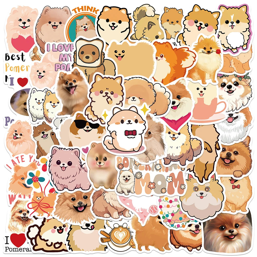 50PCS Cute Pomeranian Dog Cartoon Stickers for Laptop, Scrapbook, Phone, Car, Kids