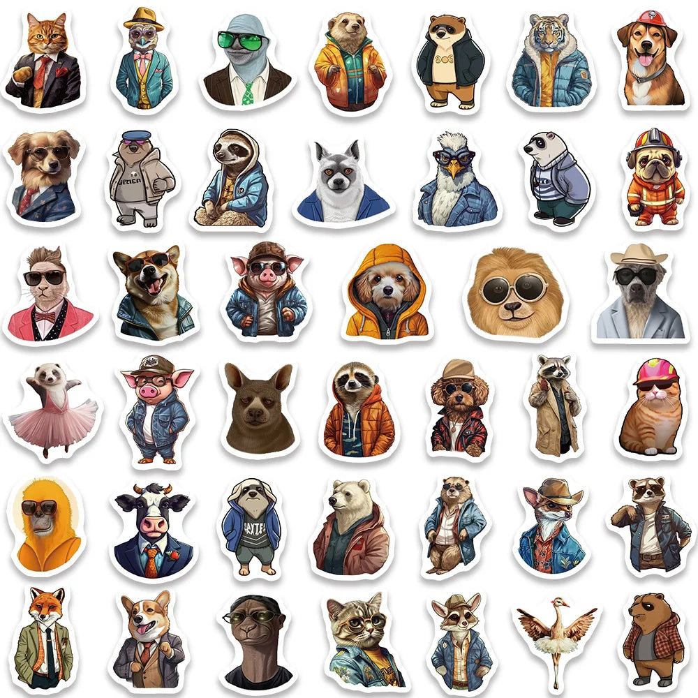 82pcs Funny Cartoon Animal Portraits with Clothes and Glasses Stickers