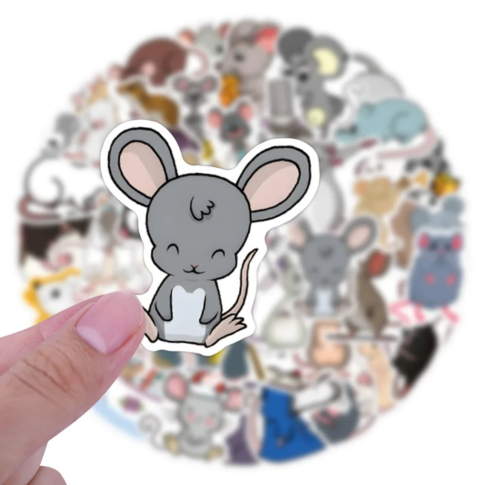 Kawaii Rat Stickers Cute Animal Decals for Luggage Laptop Guitar Car Bike 10/30/55PCS