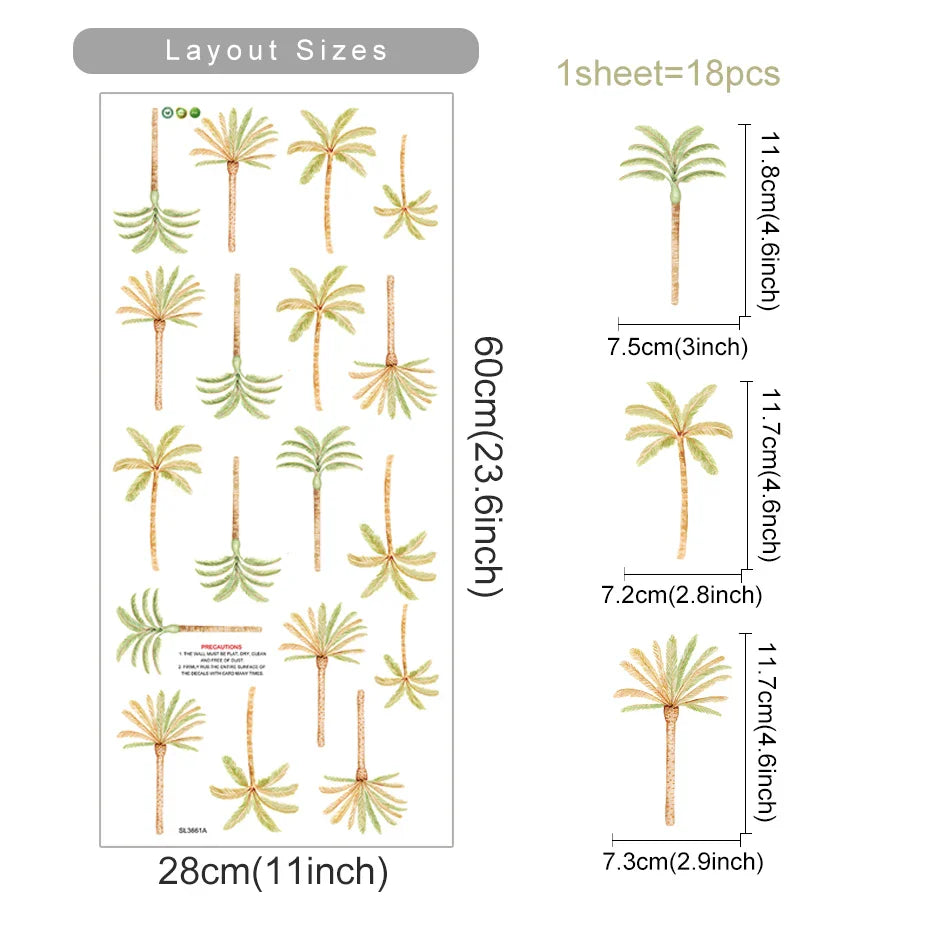 Boho Pink Palm Tree Wall Stickers Removable Nursery Decals Kids Room Decor