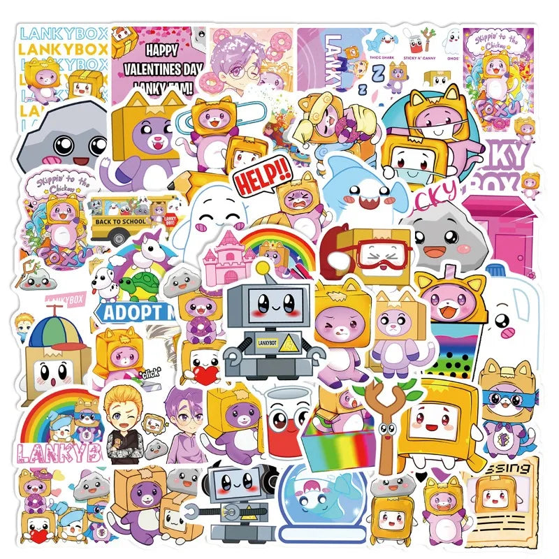 50pcs Lankybox Cartoon Stickers for Laptop, Phone, Car, Scooter, Water Bottle, Suitcase, Stationery, Refrigerator Decoration