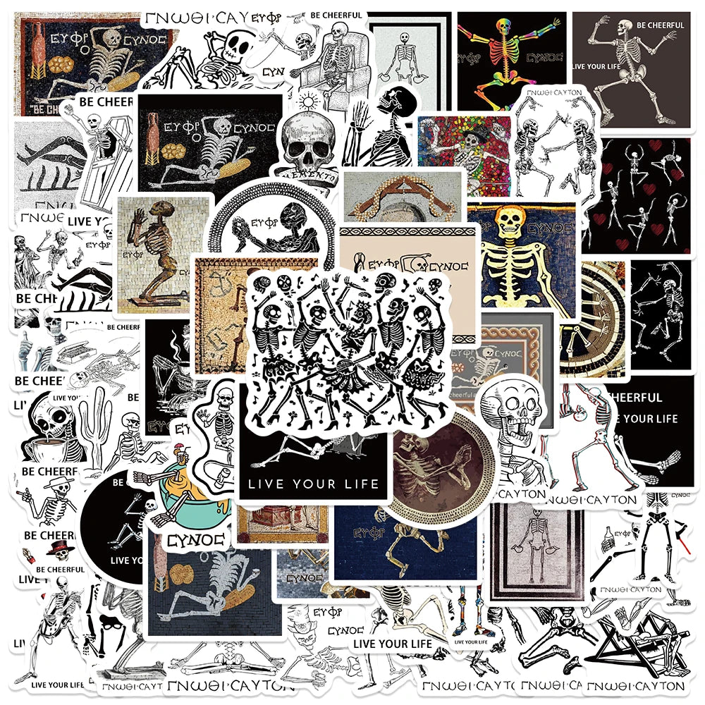 62PCS Retro Greece Micromosaic Skeleton Art Stickers for Car Laptop Phone Guitar Decals