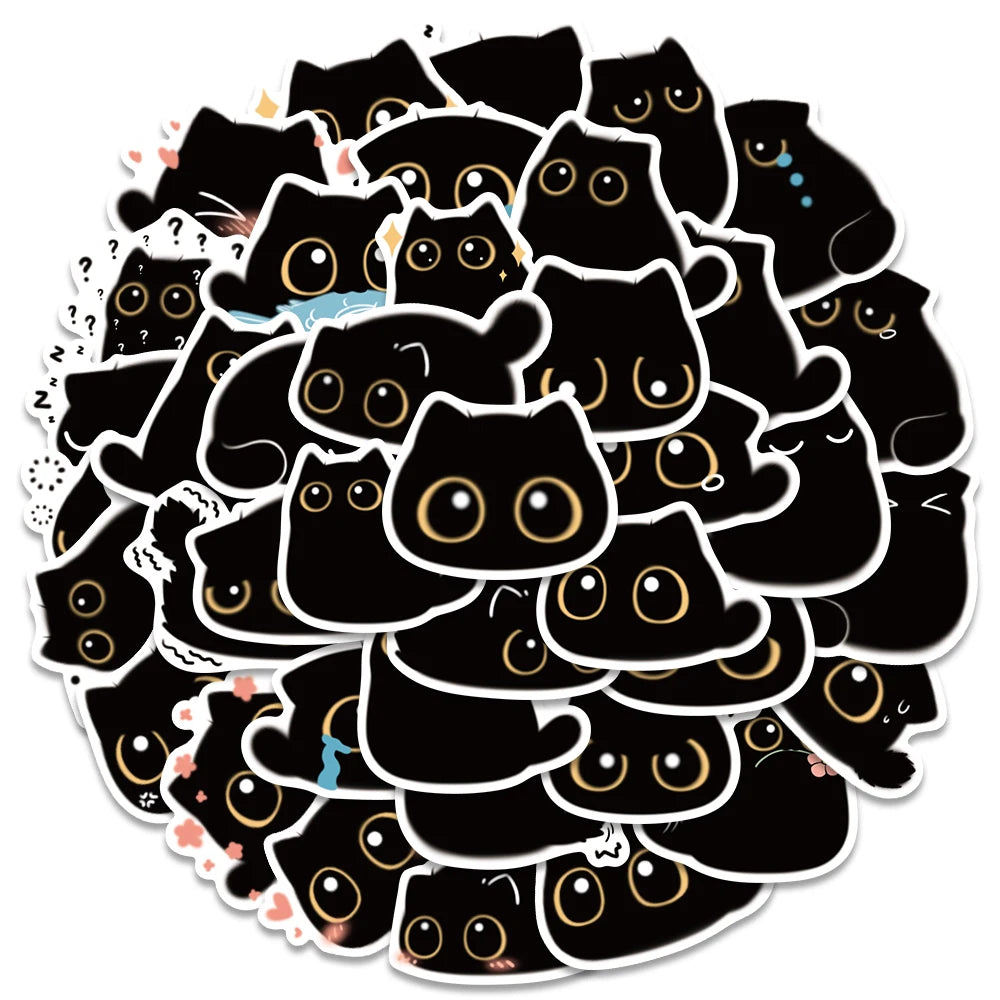 40pcs Cute Kawaii Cartoon Black Cat Stickers Kids Toy Vinyl Waterproof Graffiti For Laptop Phone Notebook Bicycle Car Decals