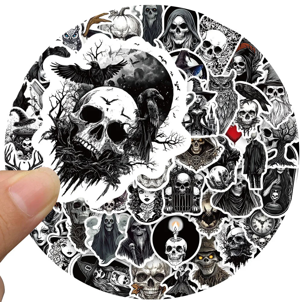 50pcs Gothic Darkness Aesthetic Witch Skull Stickers For Luggage Laptop Water Bottle Notebook Waterproof Graffiti Vinyl Decals