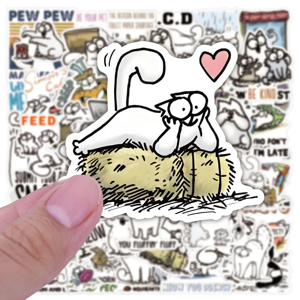 Simon's Cat Stickers 10/30/50PCS Waterproof Decals for Luggage, Laptop, Phone, Guitar, Bike