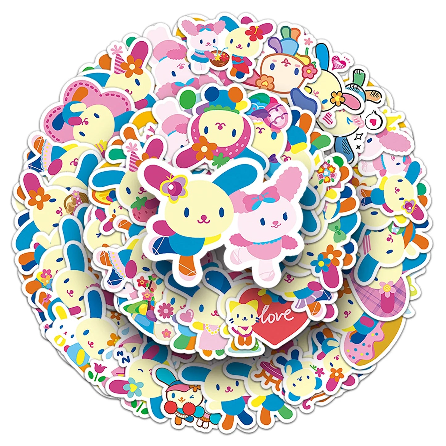 50Pcs Kawaii Rabbit Waterproof Vinyl Stickers for Skateboard Snowboard