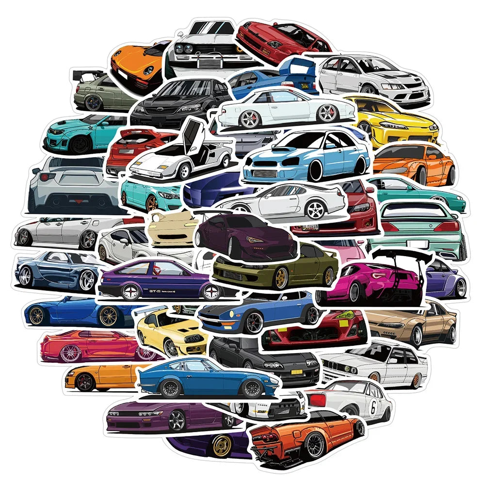 JDM Racing Car Stickers 10/30/50/100PCS for Suitcase, Skateboard, Laptop, Luggage, Phone, Car Decals