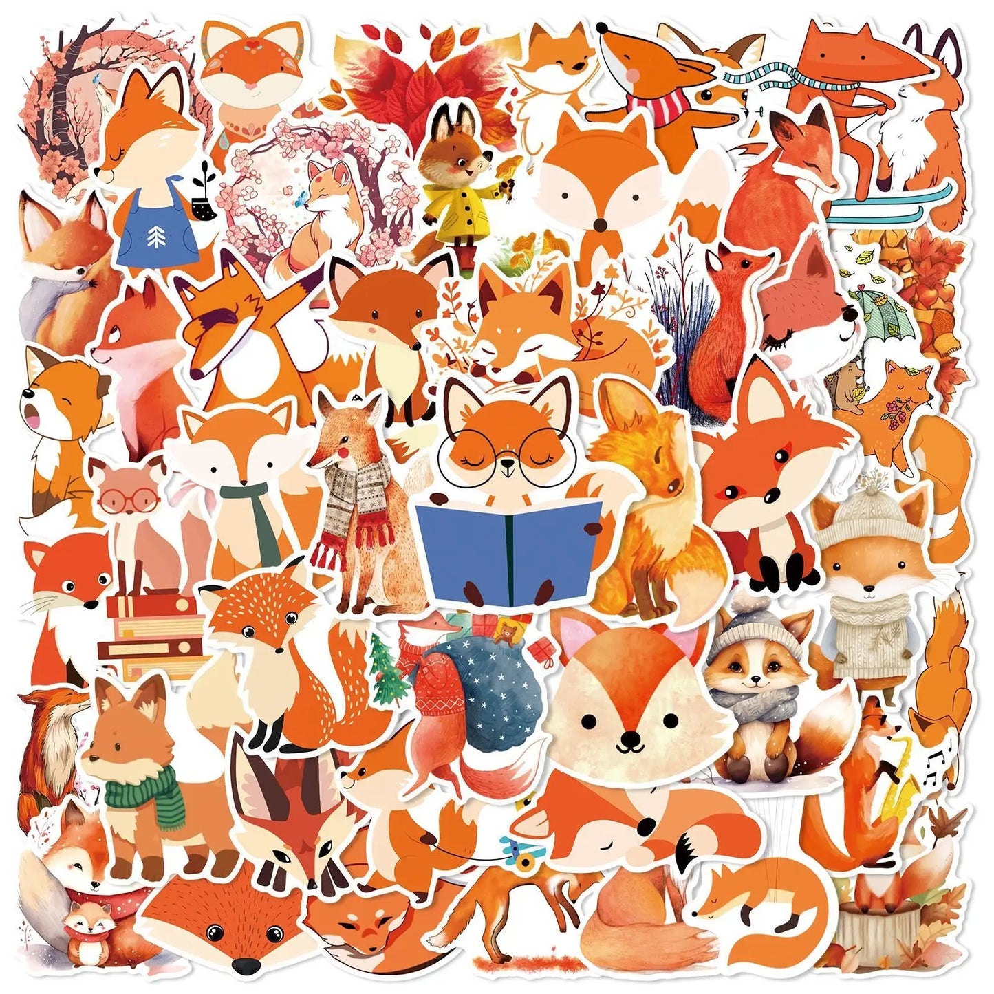 10/50Pcs Cute Fox Cartoon Stickers Waterproof DIY Skateboard Phone Decals Kids Toys