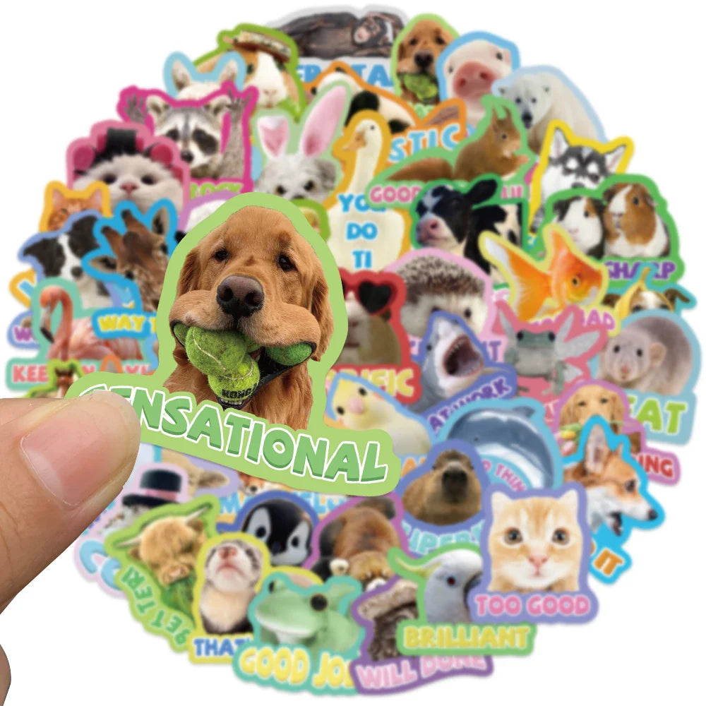 50pcs Funny Animals Motivational Stickers Students Reward Sticker For Luggage Laptop Guitar Phone Waterproof Vinyl Decals