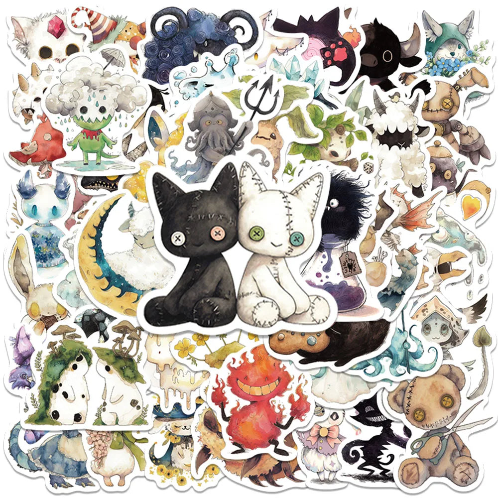 50pcs Weird Monsters Stickers Funny Cute Cartoon Fairy Tale Water Bottle Sticker Laptop Luggage Guitar Waterproof Vinyl Decals
