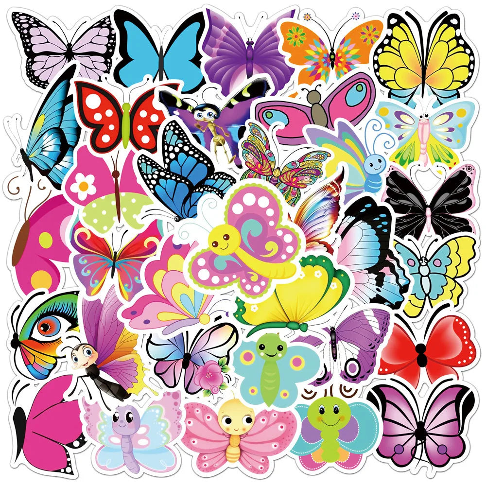 50Pcs Cute Butterfly Stickers for Helmet, Wall, DIY Decoration