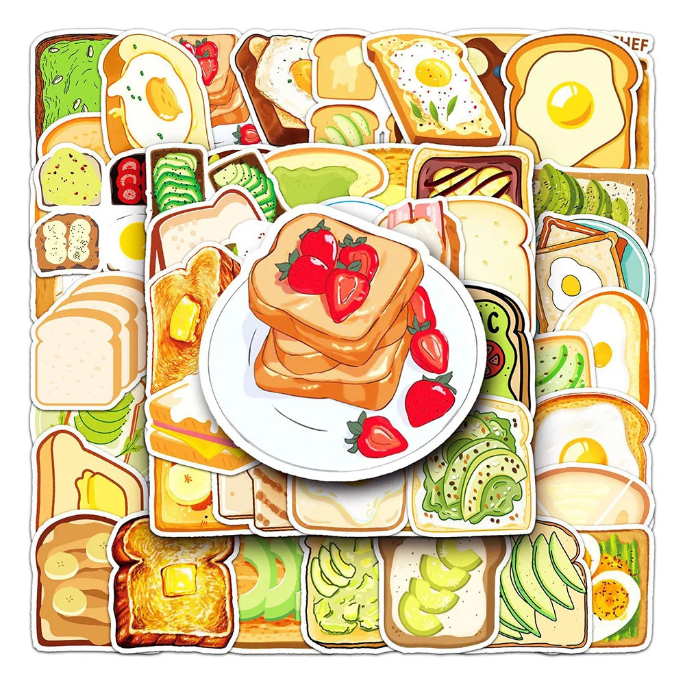 Cartoon Food Stickers for Phone Laptop Luggage Skateboard - Fun Gift for Kids (10/30/50PCS)
