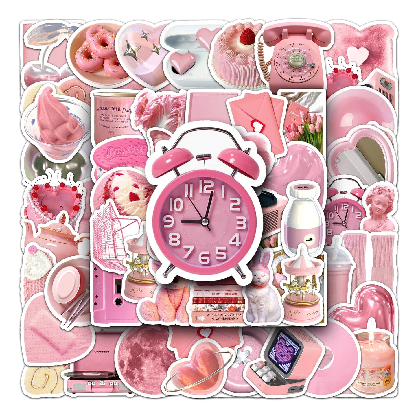 50Pcs Pink Cartoon Waterproof Vinyl Stickers for Skateboard Snowboard