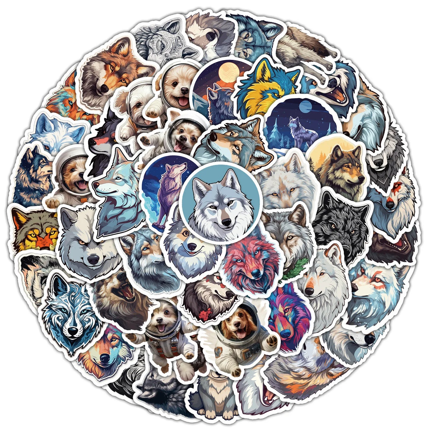 10/50PCS Cute Cartoon Wolf Dog Animal Graffiti Stickers DIY Skateboard Scrapbook Phone Notebook Suitcase Laptop Fridge Sticker