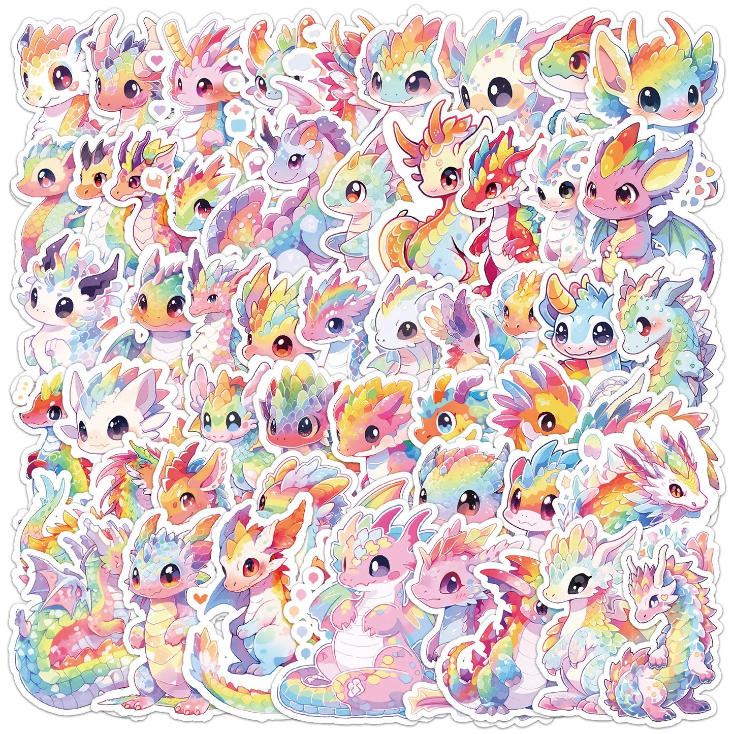 50pcs Cute Dragon Graffiti Stickers for Helmet, Wall, DIY Decoration