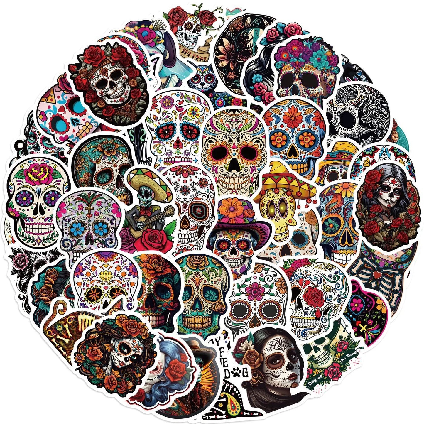 10/50Pcs Mexico Day of the Dead Horror Skull Stickers DIY Skateboard Travel Luggage Scrapbook Phone Laptop Fridge Sticker Toy