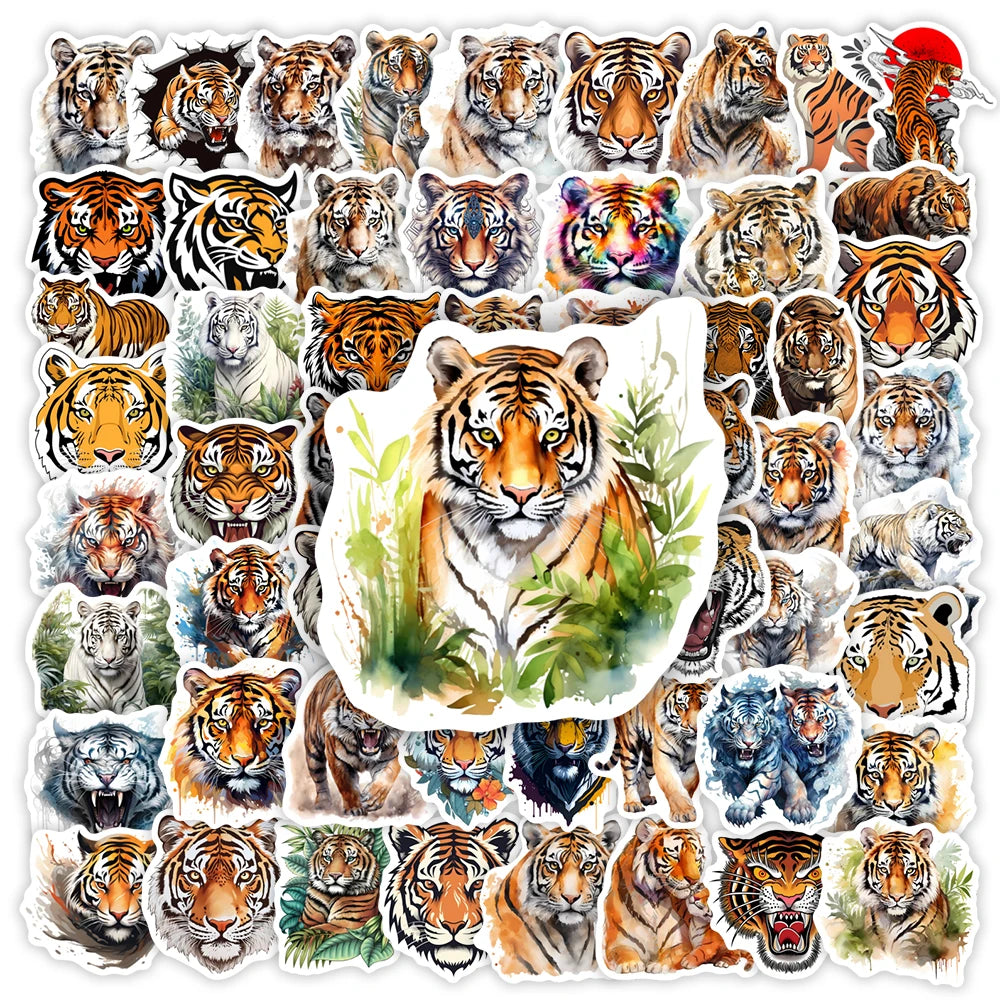 Tiger Illustration Art Stickers Clipart Collection DIY Gift Toys Decal for Laptop Decorative Phone Bottles Luggage Waterproof