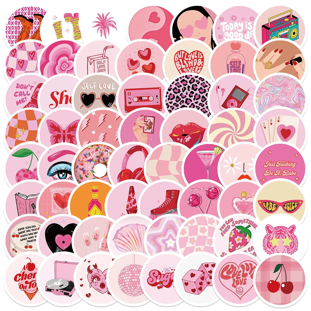 90s Groovy Girls Pink Art Stickers - DIY Cartoon Decals for Guitar, Laptop, Scrapbook, Diary