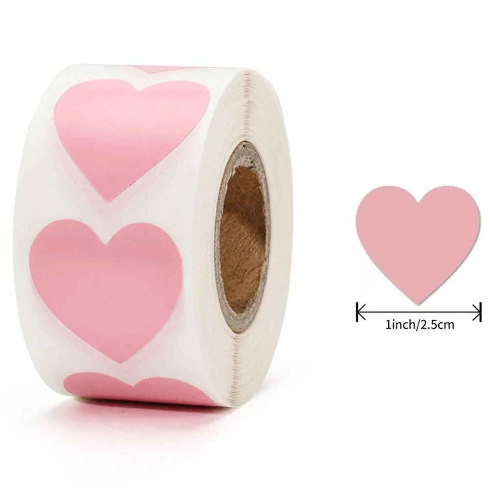 500Pcs/Roll DlY Writing Pink Heart Stickers 2.5cm/1.0in DlY Decoration Perfect For Notebook PC Pad Fridge Gift Seal Labels
