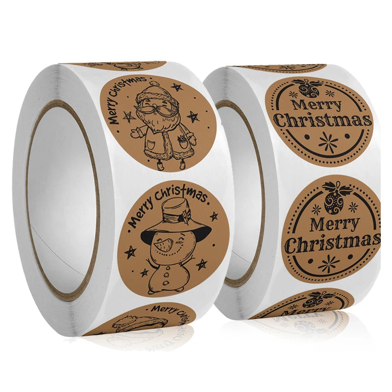Kraft Paper Merry Christmas Stickers - Holiday Decor & Party Labels