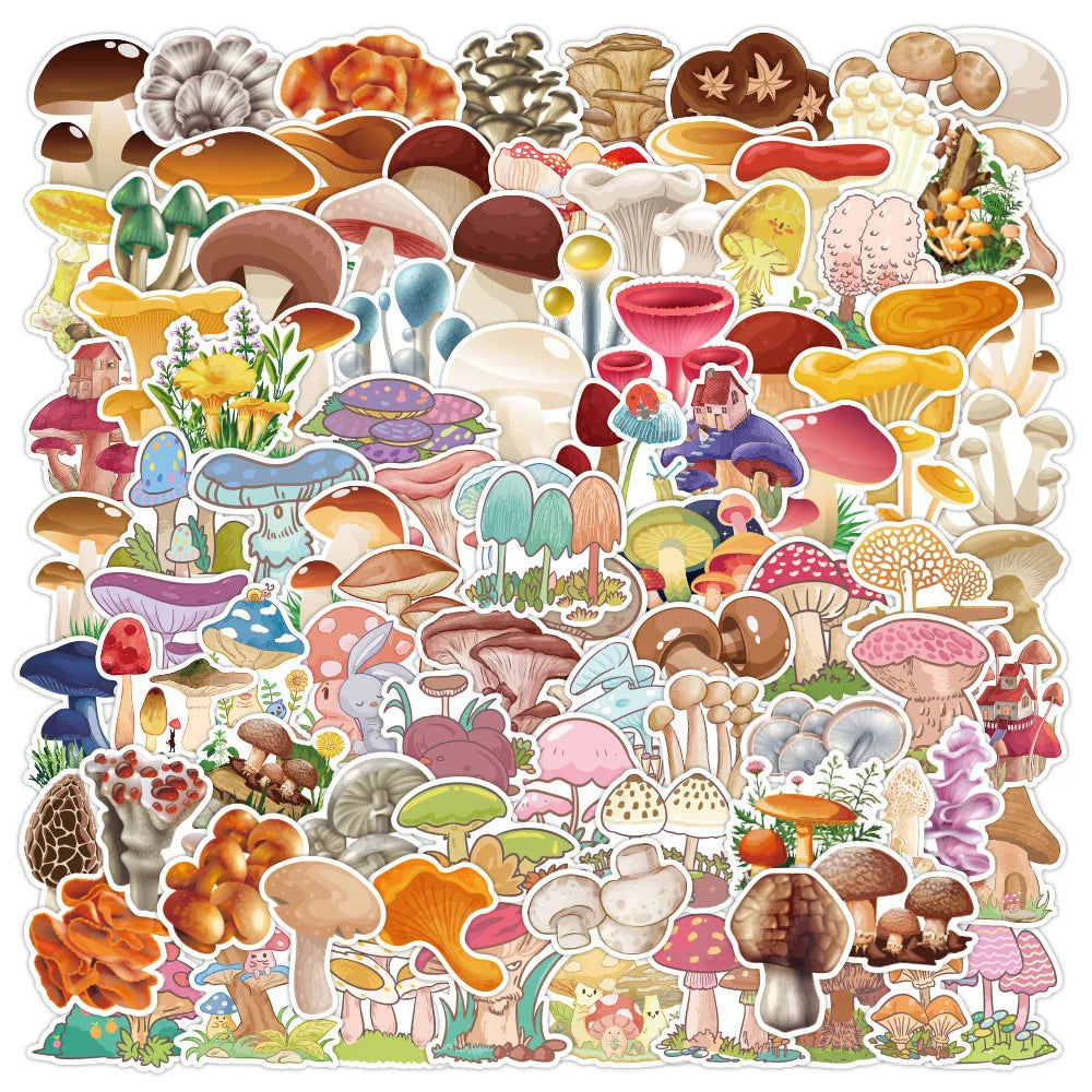 Cartoon Mushroom Stickers for Laptop Phone Scrapbook Luggage Guitar Kids