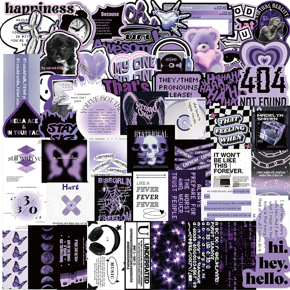 10/30/60PCS Ins Style Black Purple Stickers Aesthetic Cartoon Graffiti Toys DIY Fridge Skateboard Helmet Phone Wall Decals Toys
