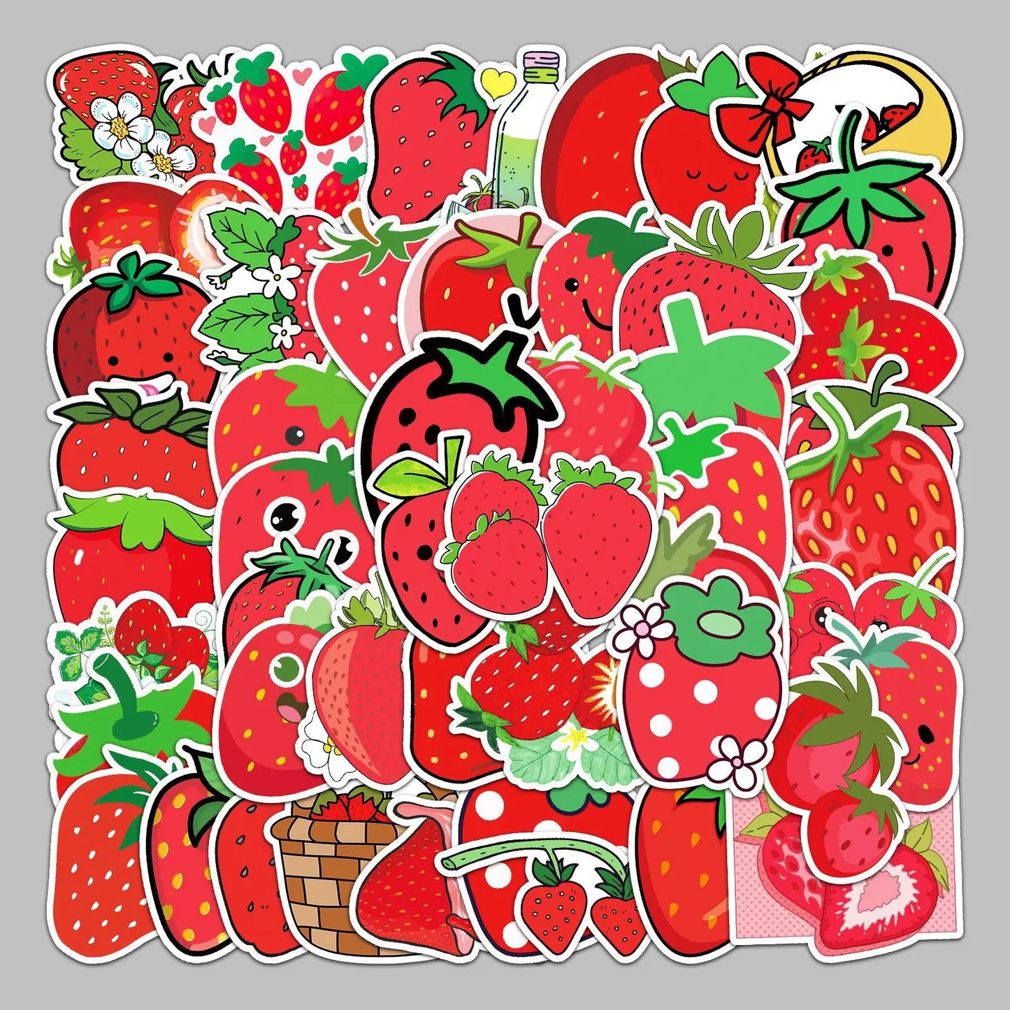 50pcs Cute Strawberry Graffiti Stickers for Helmet, Wall, DIY Decoration