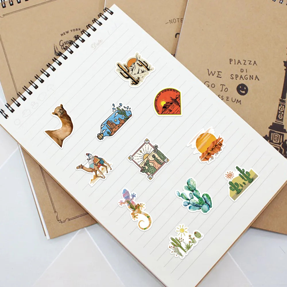 50Pcs Cartoon Desert Outdoor Geography Stickers Guitar Kids DIY TOY Car Moto Skateboard Snowboard Luggage Decal Sticker