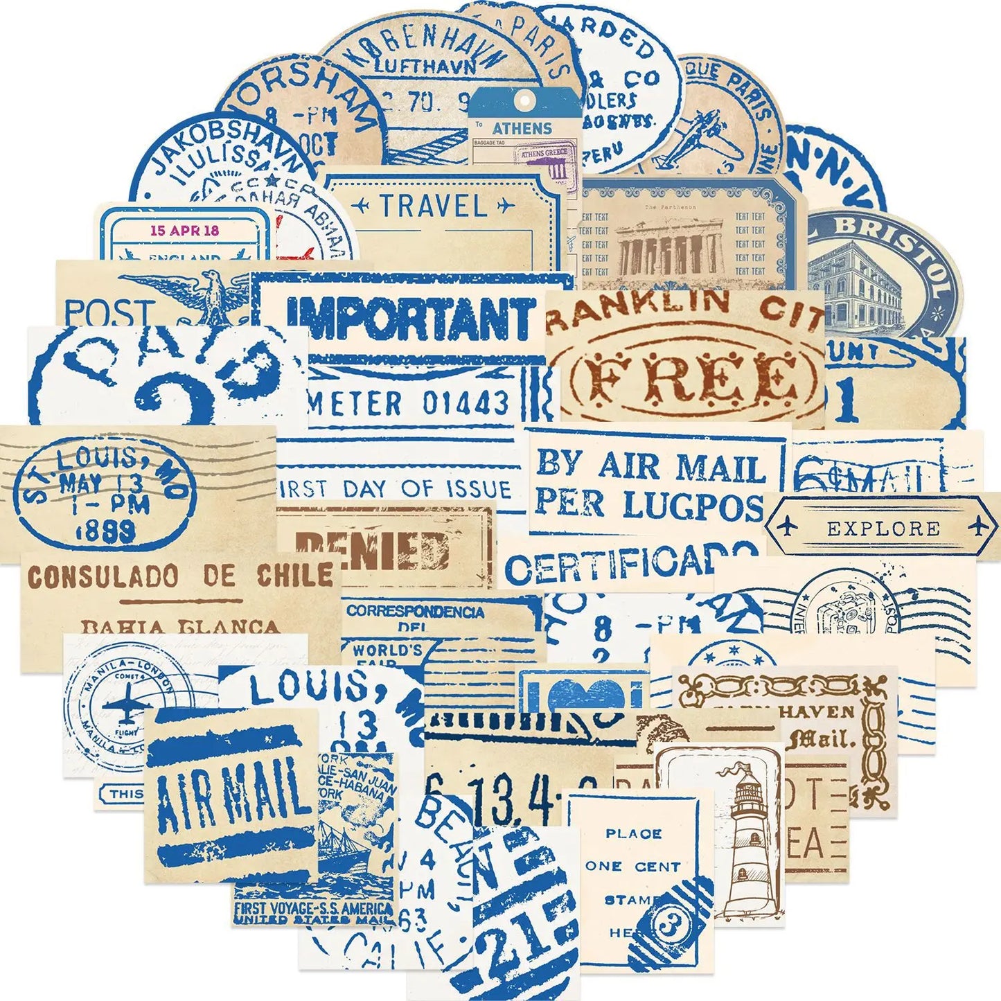 Travel Ticket Stub Cartoon Stickers for Suitcase, Skateboard, Laptop, Luggage, Phone