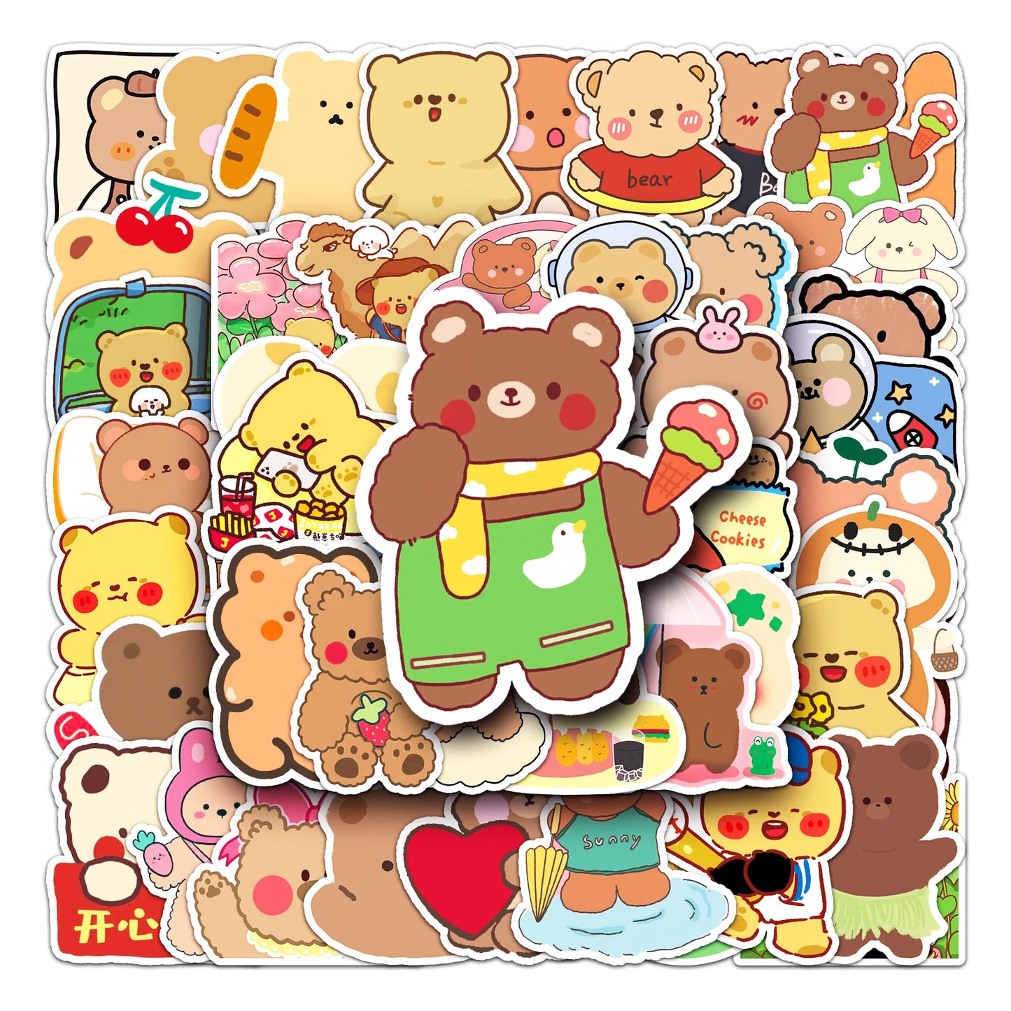 50Pcs Cute Teddy Bear Cartoon Waterproof Vinyl Stickers