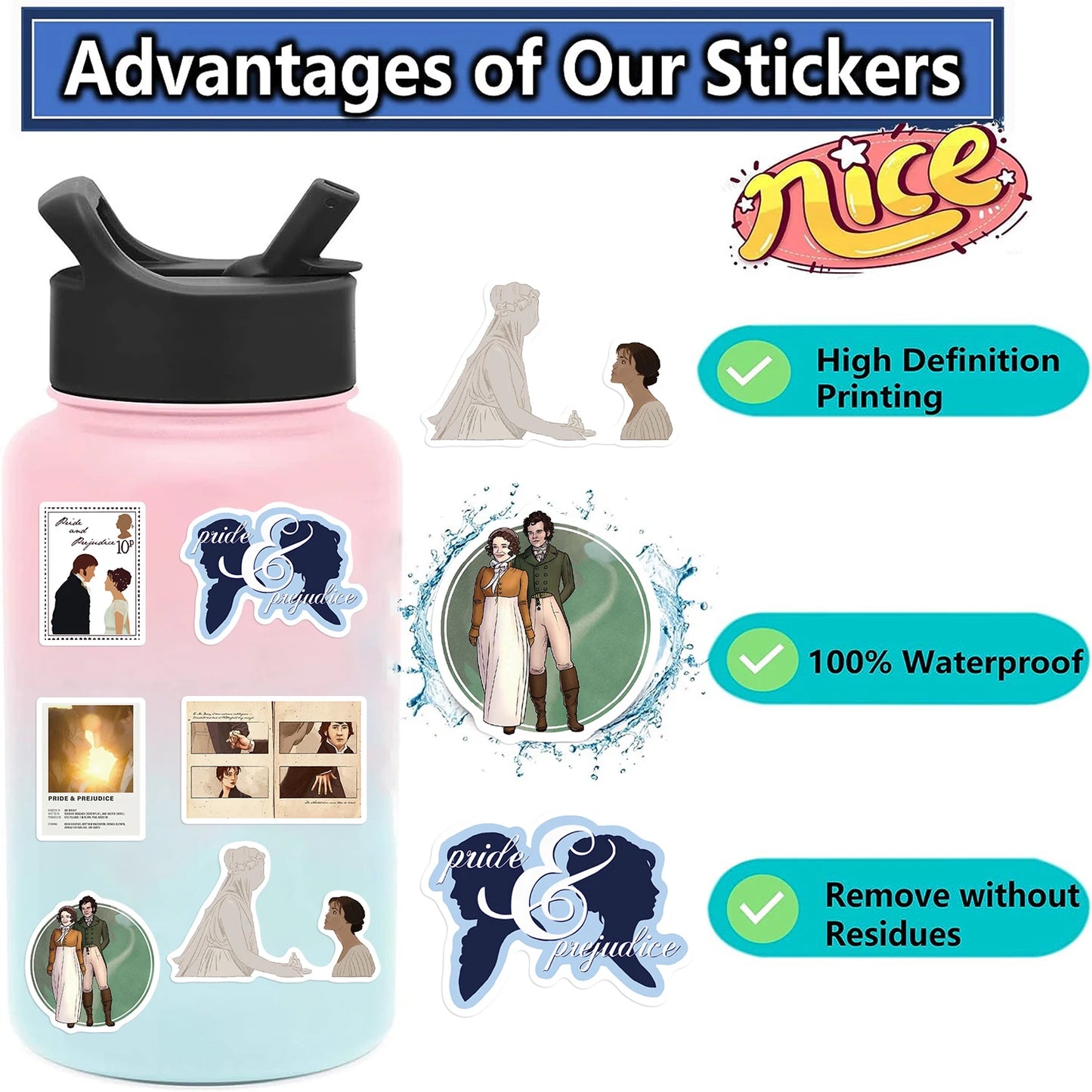 50PCS New INS Pride And Prejudice Stickers Cartoon Creative Toys iPad Desk Car Chair Decoration Waterproof Sticker Decals