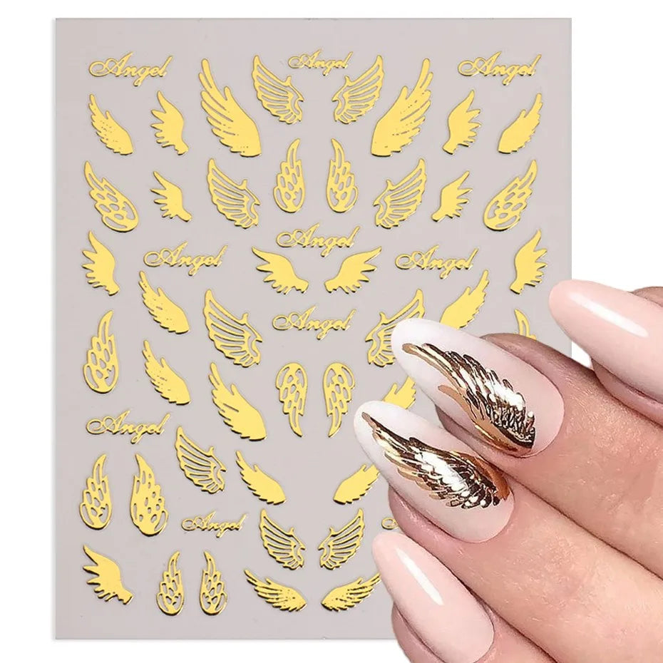 3D Metal Nail Art Stickers: Gold Silver Heart Star Moon