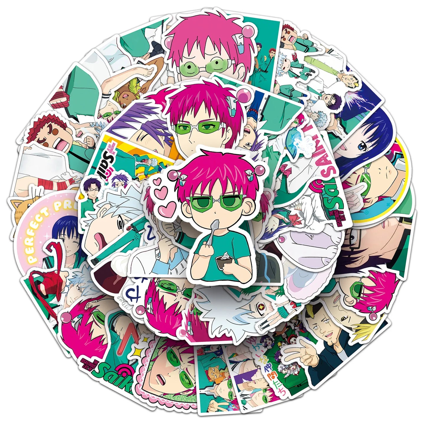 Saiki Kusuo Stickers Pack: Cartoon Anime Decals for Luggage, Laptop, Phone, Guitar, Skateboard