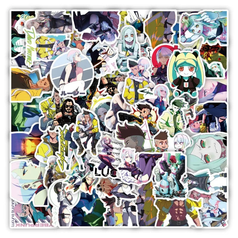 50pcs Cyberpunk Edgerunners Stickers for Laptop, Phone, Water Bottle, Suitcase, and More