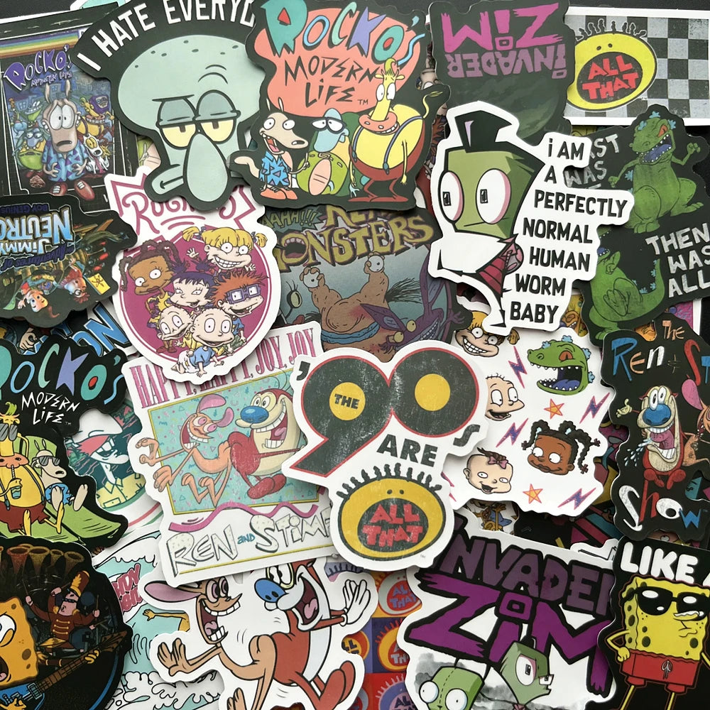90s Cartoon Stickers for Laptop, Bike, Car, Guitar, Skateboard, Luggage, Kids Scrapbook