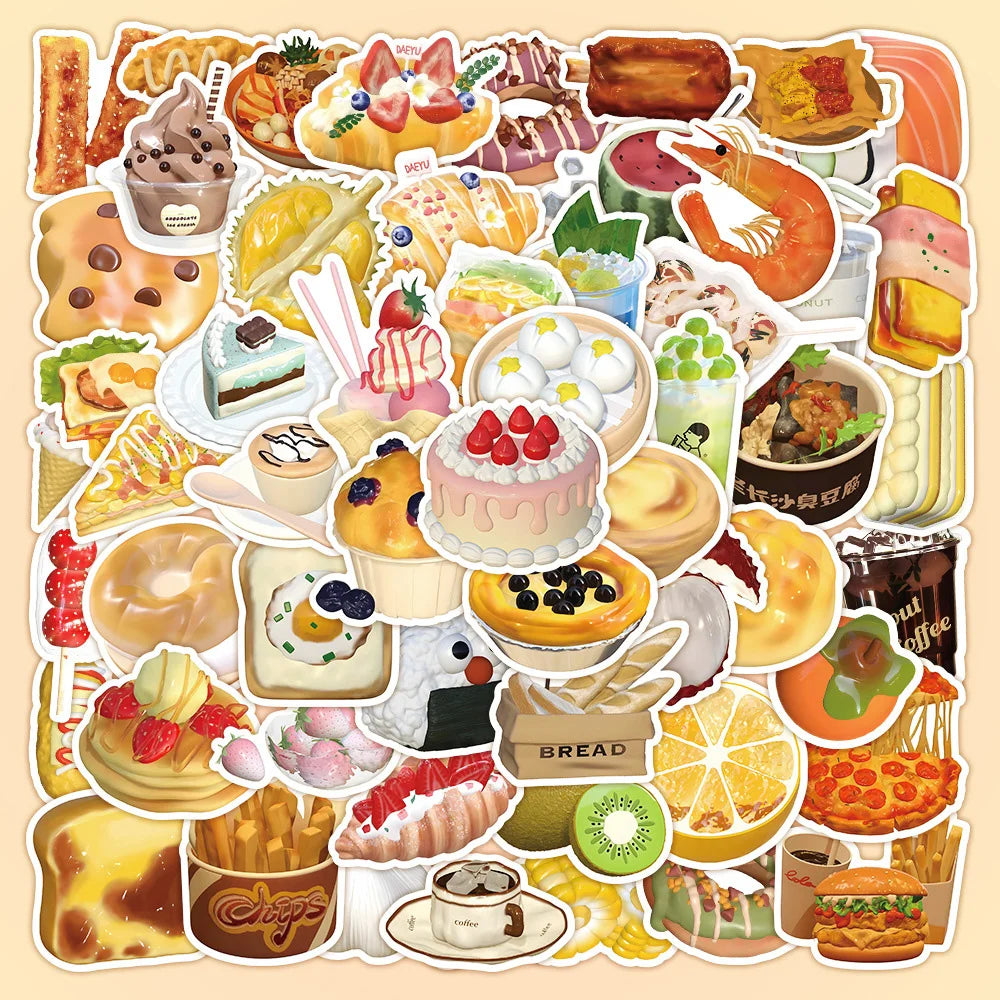 Cheesecake Burger Toast Stickers for Phone Laptop Luggage Skateboard - Fun Gift for Kids