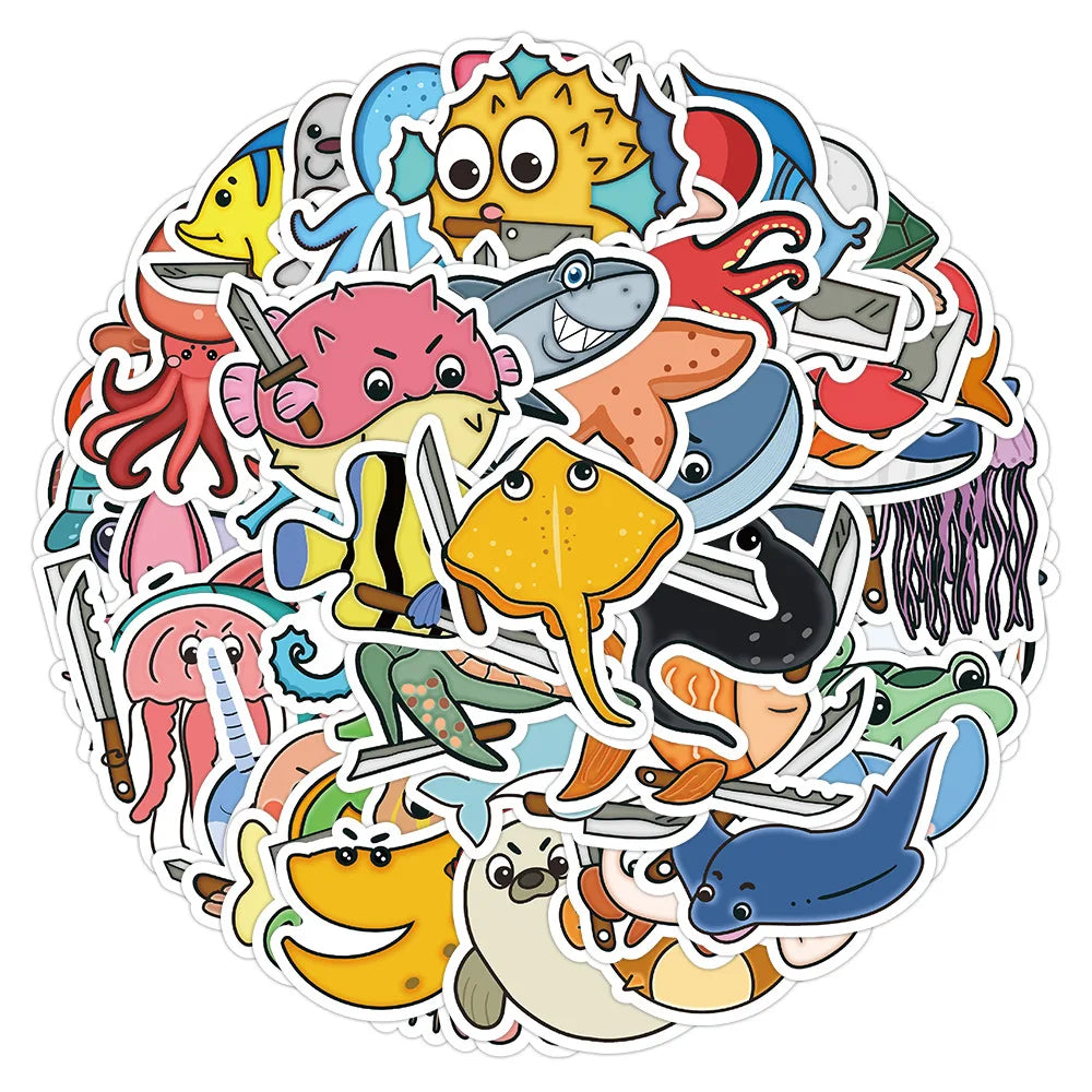 60PCS Funny animal With The Knife stickers Horror Animals graffiti Stickers for DIY Luggage Laptop Skateboard Motorc