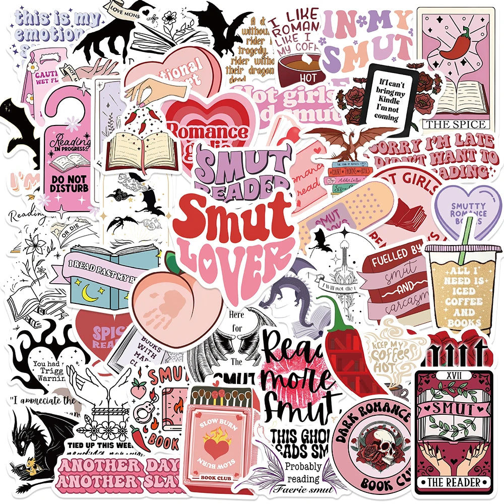 52PCS Pink Smutty Romance Bookish Spice Dragon Girl Cartoon Sticker for Kindle iPad Phone Laptop Diary